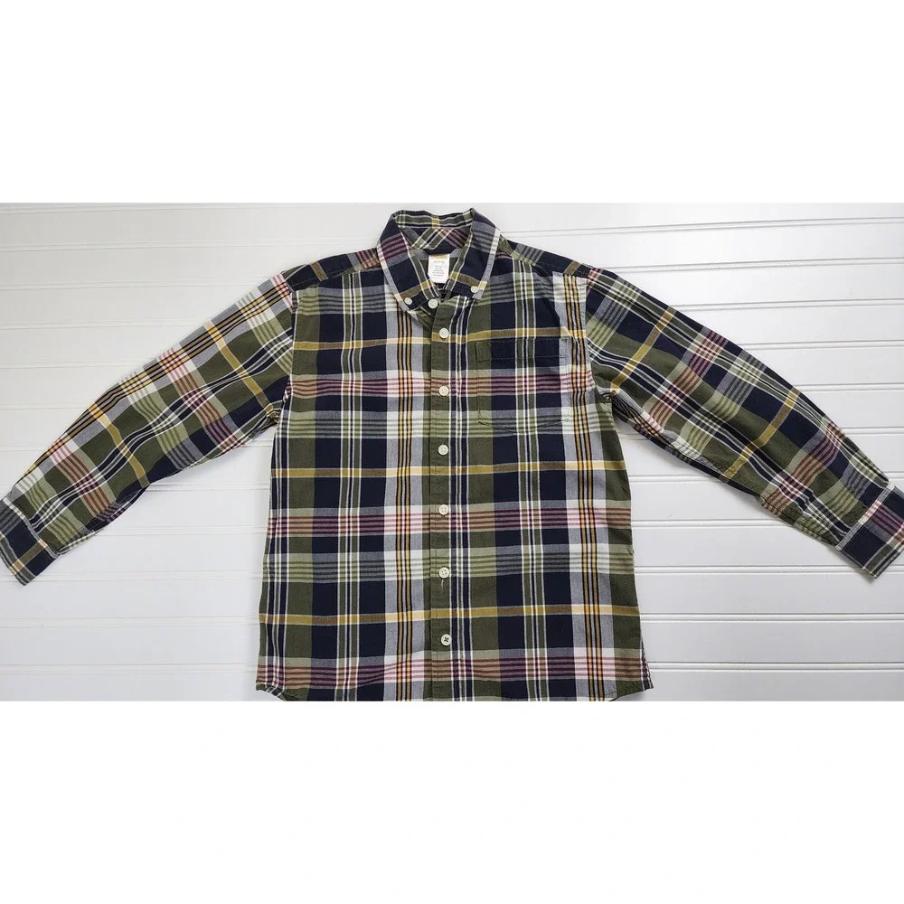 Gymboree Boys‎ Button Down Plaid Shirt Size 7/8 Medium Long Sleeve Green Navy